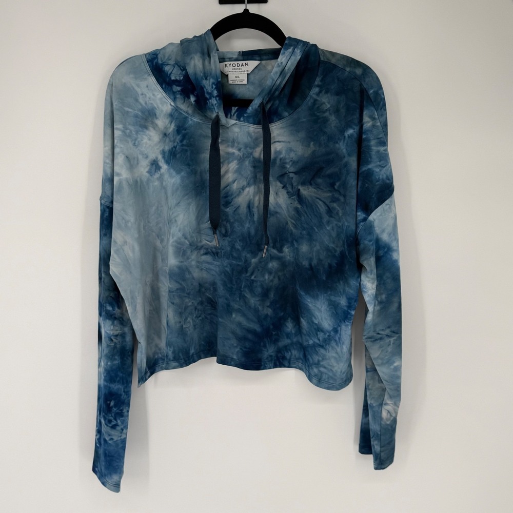 Kyodan Lounge Wear Large‎ Blue Boho Tie-Dye Crop Pullover Hoodie Hippie Whimsy